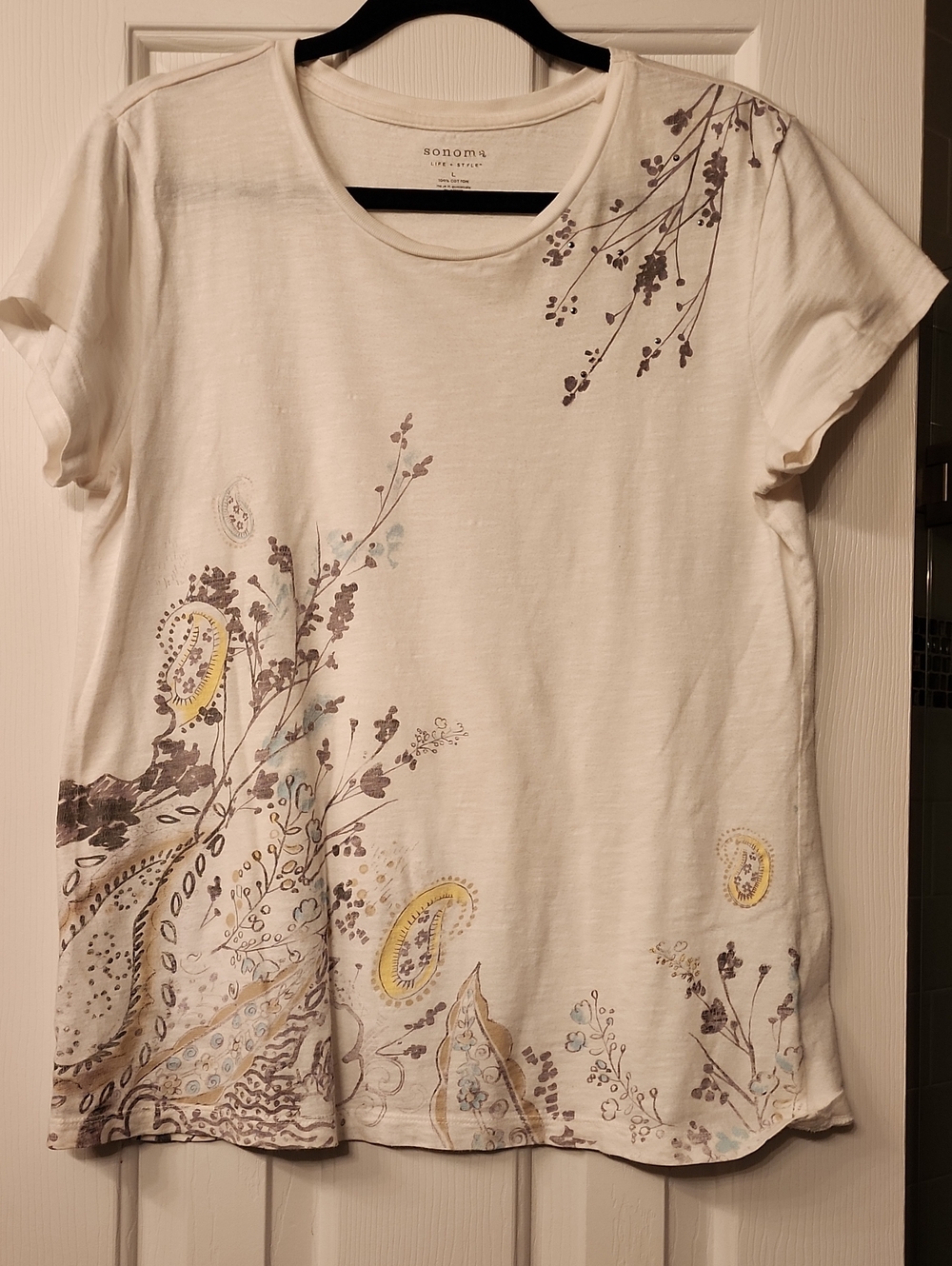 Sonoma Cream Short Sleeve Tee with Floral Paisley Print